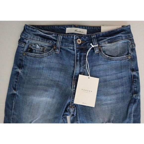 KanCan Los Angeles Women Sz 5/26 Blue Distressed Mid Rise Super Skinny Jeans $65 - Picture 3 of 8
